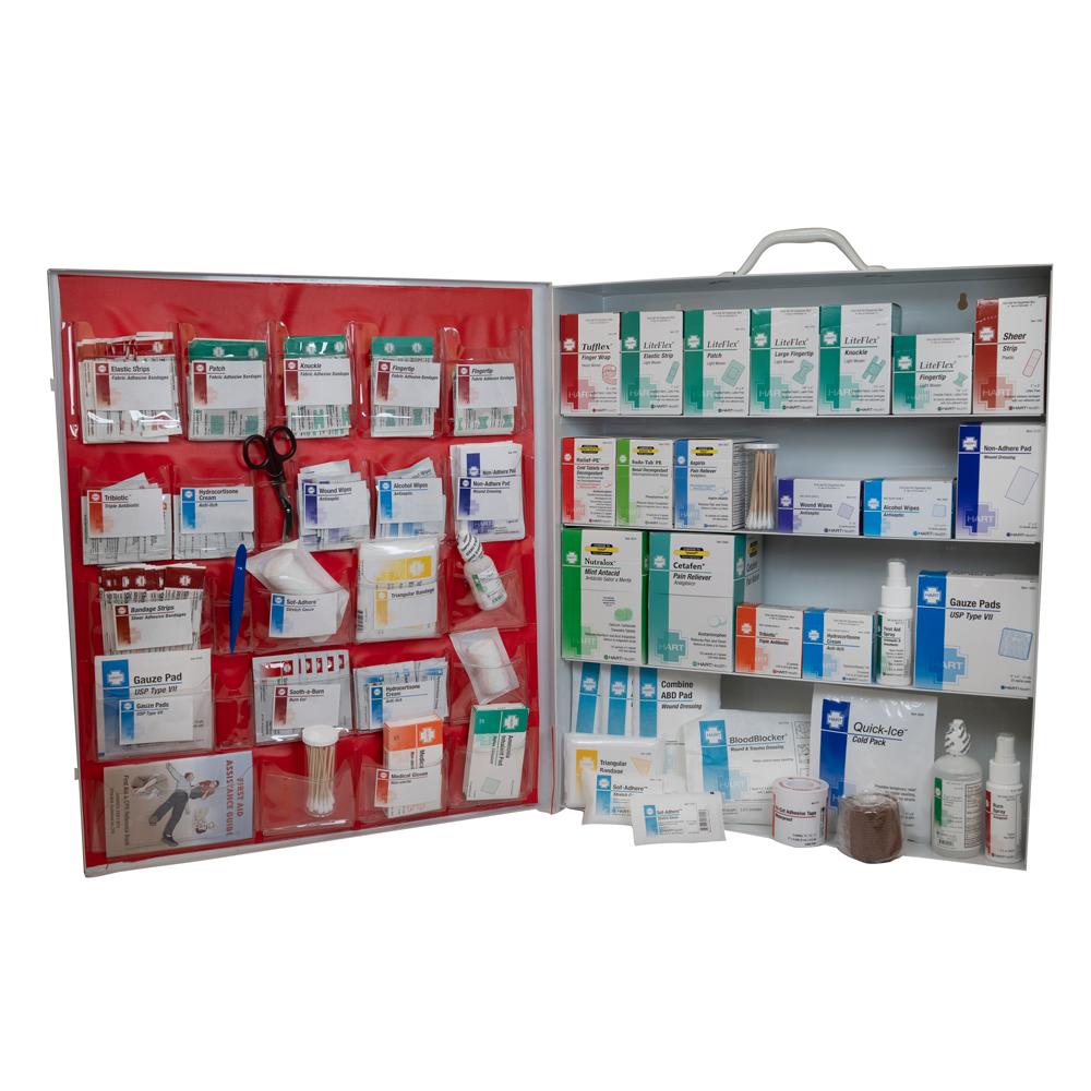 4-Shelf First Aid Station, Extra Wide Metal Cabinet, with door pouch