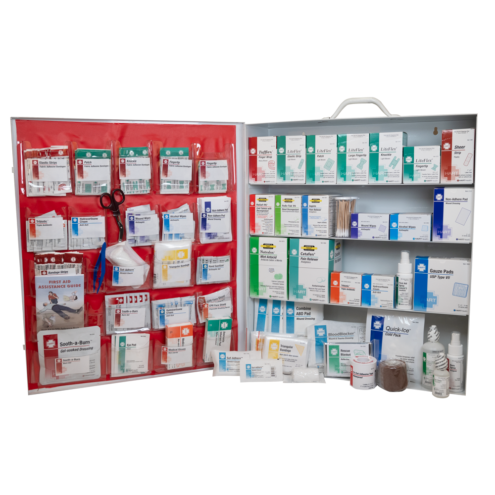 4-Shelf First Aid Station, ANSI 2021 Class A, Extra Wide Metal Cabinet, with door pouch