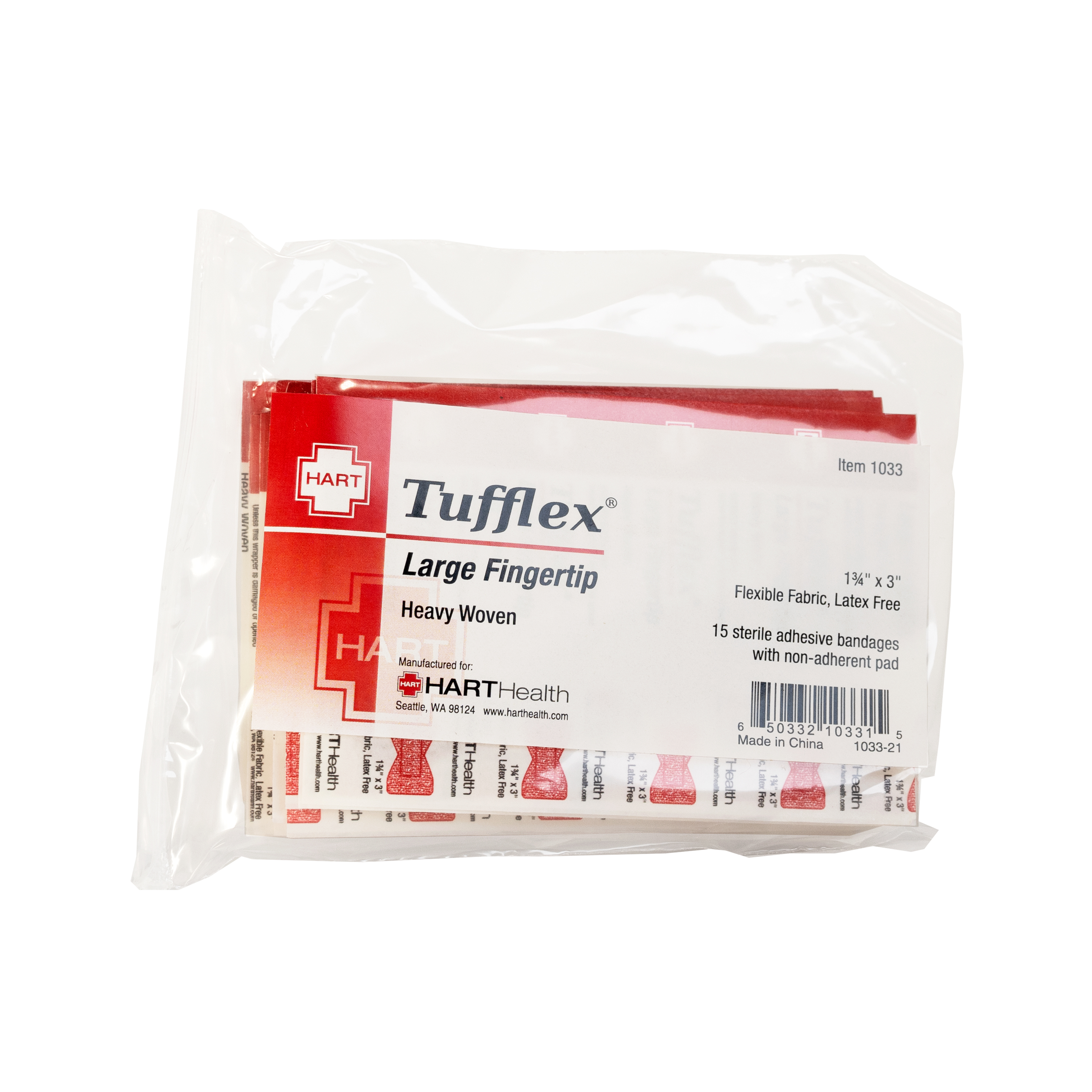 Tufflex, Large Fingertip Adhesive Bandages, Heavy Woven Elastic Cloth, 1-3/4' x 3', 15 per bag