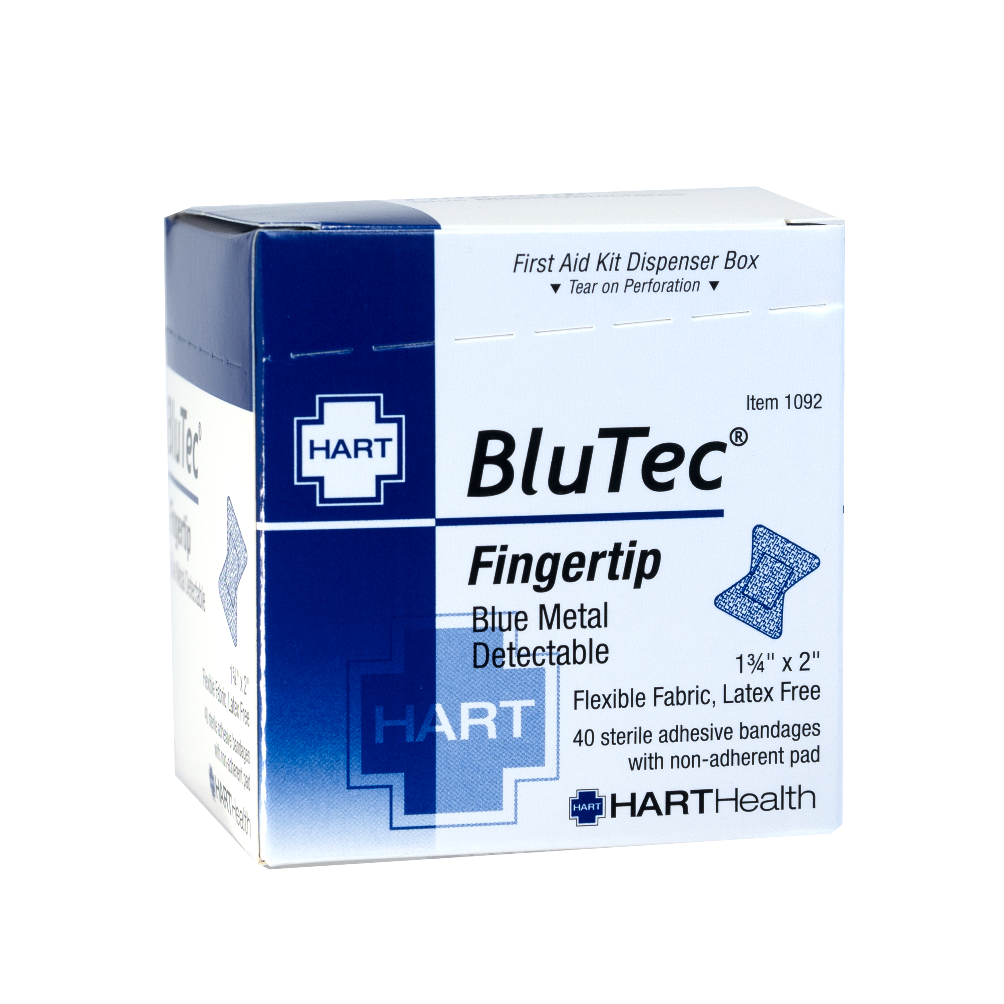 BluTec, Blue Metal Detectable Fingertip Bandages, Heavy Woven Elastic Cloth, 1-3/4' x 2', 40 per box