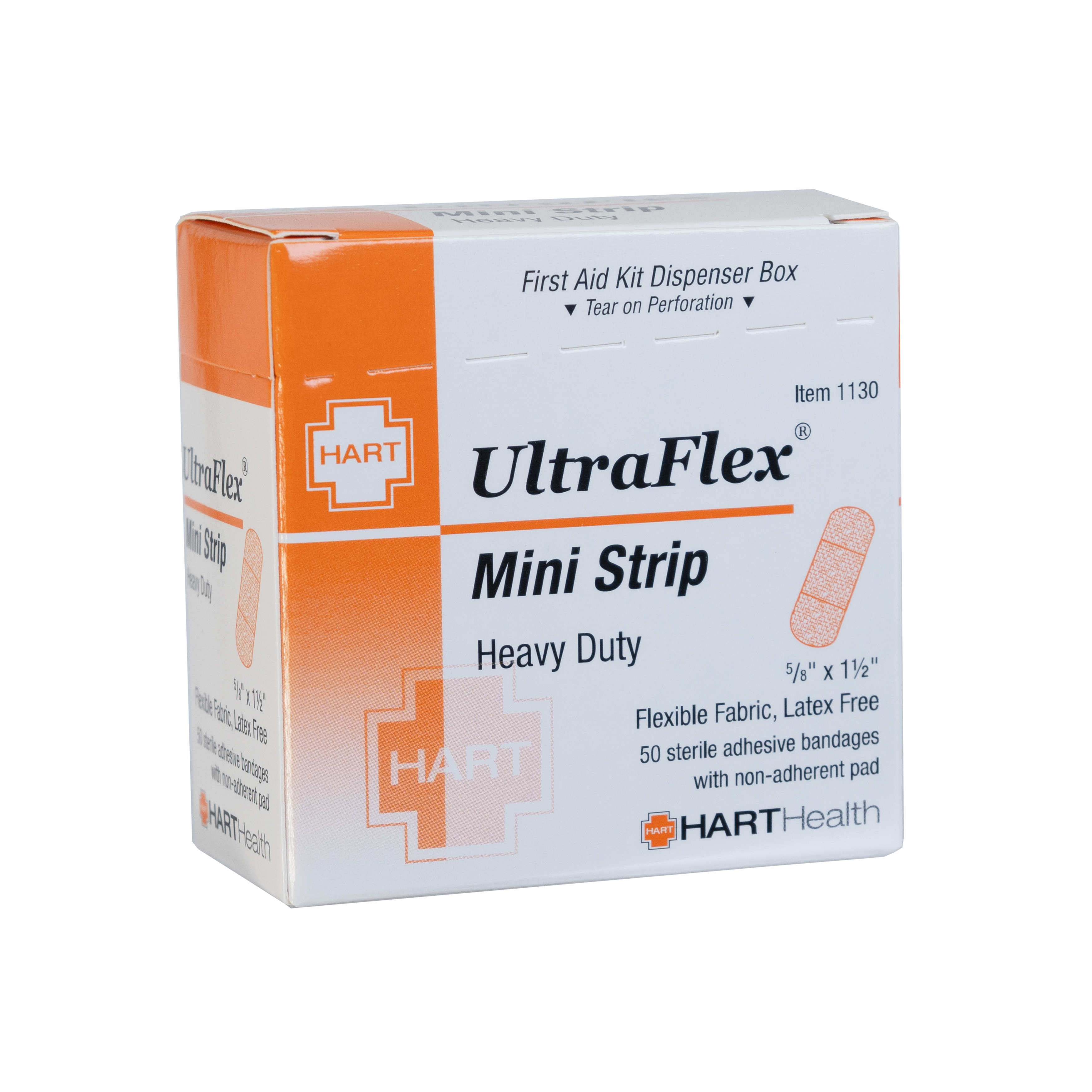 UltraFlex, Mini Strip Adhesive Bandages, Heavy Woven Cloth, 5/8' X 1-1/2', 50 per box