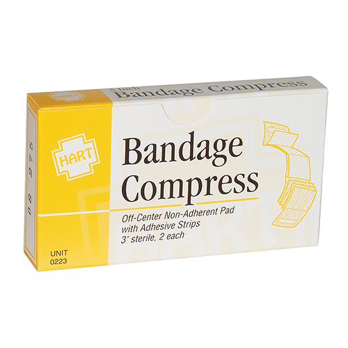 Sterile Bandage Compress, Non Adherent Pad with Adhesive Strips, 3', 2 per unit