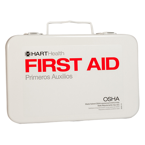 10 Unit First Aid Kit Box, Metal, Labeled, Empty