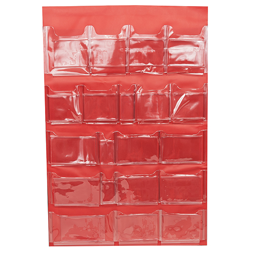 4-Shelf First Aid Cabinet, 20 Pocket Door Pouch, Self-Adhesive, Red