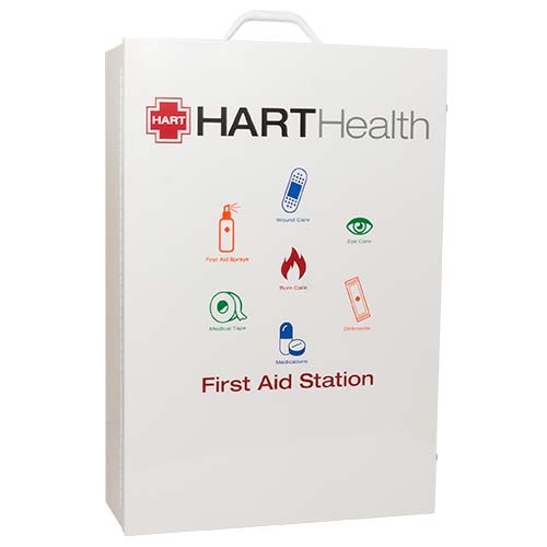 4-Shelf First Aid Metal Cabinet with door pouch, wide, Screened, White, Empty