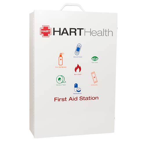 4-Shelf First Aid Metal Cabinet with door pouch, Labeled, White, Empty