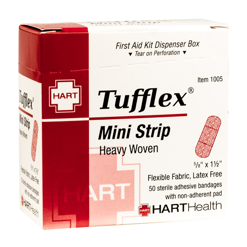 Tufflex, Mini Strip Adhesive Bandages, Heavy Woven Elastic Cloth, 5/8' x 1-1/2', 50 per box