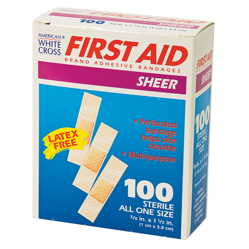 White Cross First Aid, Sheer Strip Adhesive Bandages, 100 per box