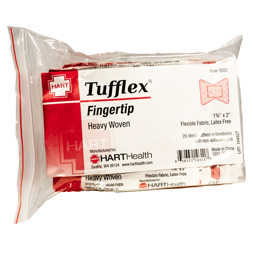 Tufflex, Fingertip Adhesive Bandages, Heavy Woven Elastic Cloth, 1-3/4' x 2', 20 per bag