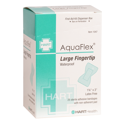 AquaFlex, Waterproof Large Fingertip Adhesive Bandages, 1-3/4' x 3', 25 per box