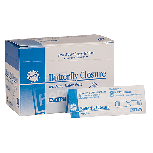 Butterfly Closures Adhesive Bandages, Medium, HART 100 per box