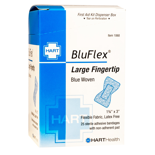 BluFlex, Blue Large Fingertip Adhesive Bandages, Light Woven Elastic Cloth