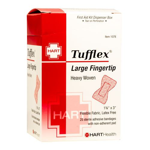 Tufflex, Large Fingertip Adhesive Bandages, Heavy Woven Elastic Cloth, 1-3/4' x 3', 25 per box