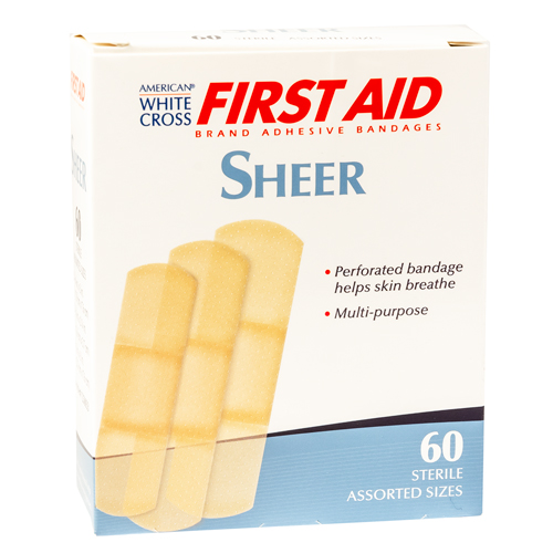 White Cross First Aid, Assorted Sheer Adhesive Bandages, 60 per box