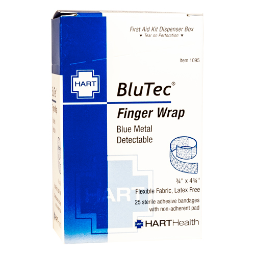 BluTec, Blue Metal Detectable Finger Wrap Bandages, Heavy Woven Elastic Cloth, 3/4' x 4-3/4', 25 per box