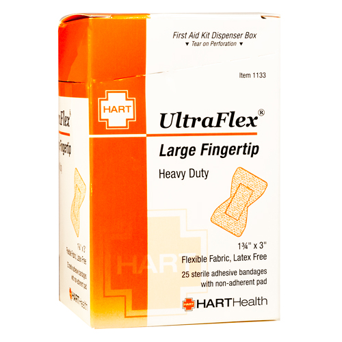 UltraFlex, Large Fingertip Adhesive Bandages, Heavy Woven Cloth, 1-3/4' x 3', 25 per box