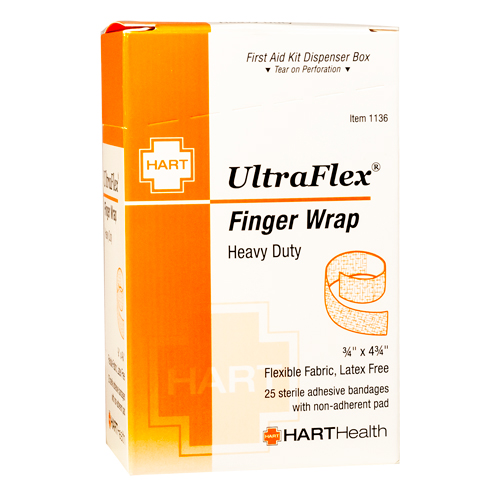 UltraFlex, Finger Wrap Adhesive Bandages, Heavy Woven Cloth, 3/4' x 4-3/4', 25 per box