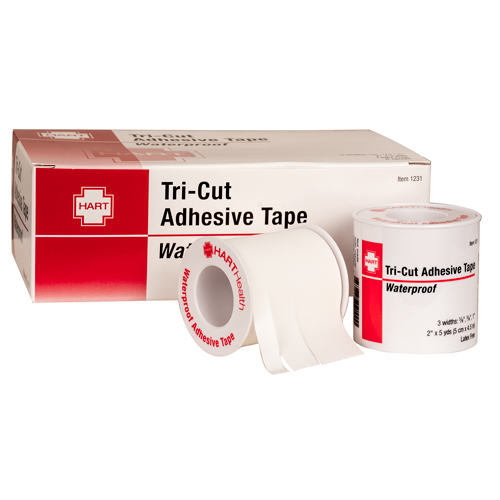 Tri-Cut Waterproof Adhesive Tape, 3 widths, Plastic Spool With Sleeve, 2" x 5 yards, 6 per box