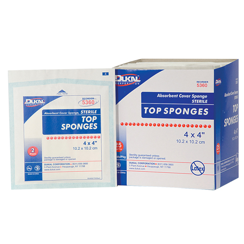 Dukal Top Sponge, Sterile, 4' x 4', 25 pack of 2 per box