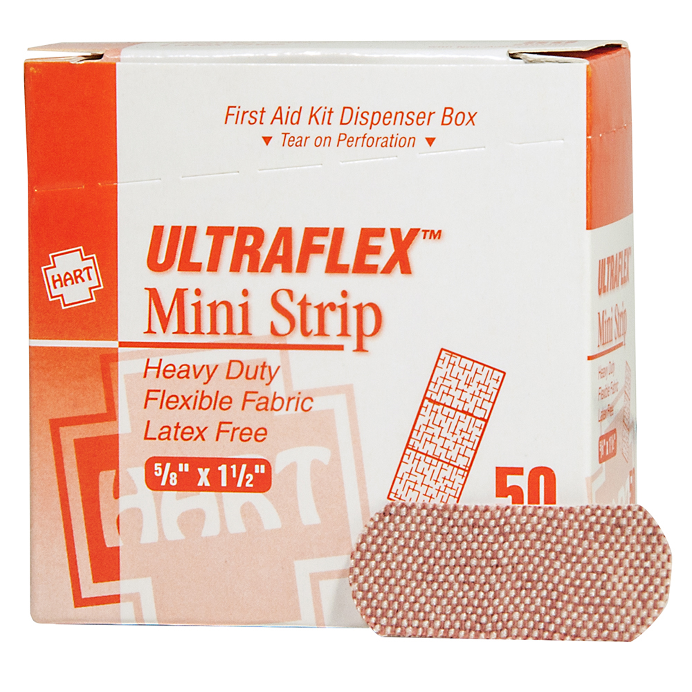 UltraFlex, Mini Strip Adhesive Bandages, Heavy Woven Cloth, 5/8 X 1-1/2,  50 per box