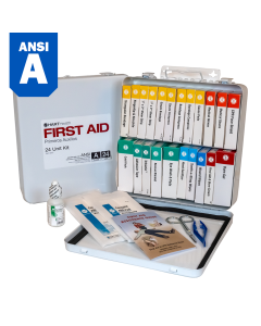 24 Unit First Aid Kit, ANSI Class A, Metal Box