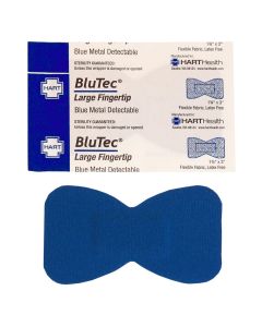 BluTec, Blue, Metal Detectable, Large Fingertip Bandages, Heavy Woven Elastic Cloth, 1-3/4" x 3", 25 per box