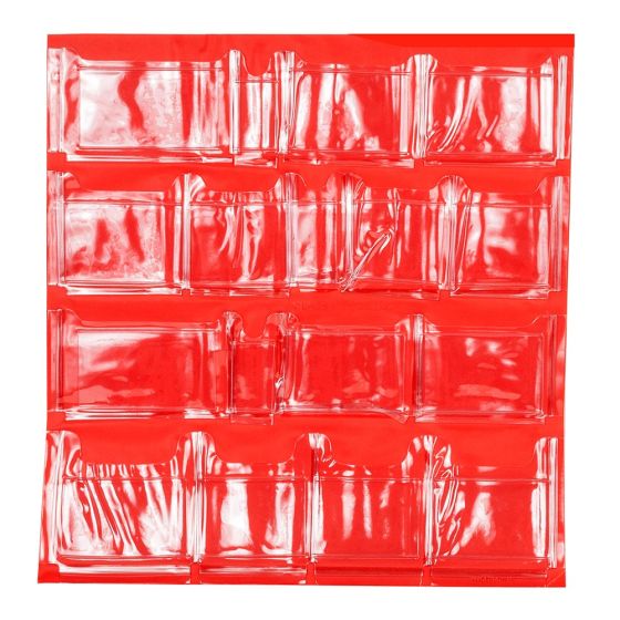 3-Shelf First Aid Cabinet, 17  Pocket Door Pouch, Self-Adhesive, Red