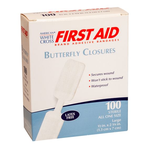 White Cross First Aid, Butterfly Closures Adhesive Bandages, 100 per box