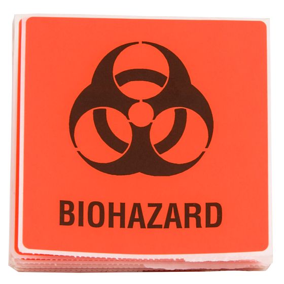 Biohazard Label, 4x4", 24 per zip bag