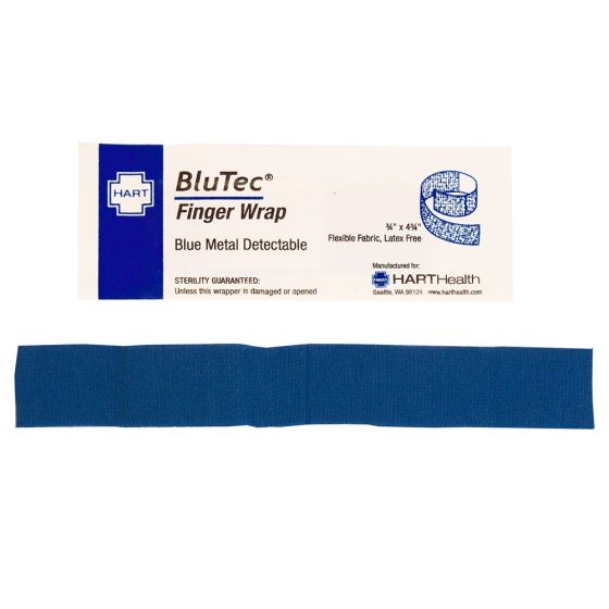 BluTec, Blue Metal Detectable Finger Wrap Bandages, Heavy Woven Elastic Cloth, 3/4" x 4-3/4", 25 per box