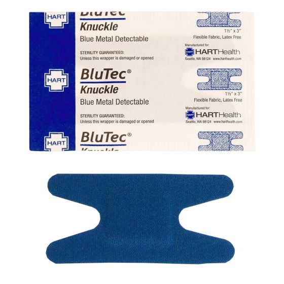 BluTec, Blue Metal Detectable Knuckle Bandages, Heavy Woven Elastic Cloth, 1-1/2" x 3", 40 per box