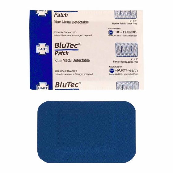 BluTec, Blue Metal Detectable Patch Bandages, Heavy Woven Elastic Cloth, 2" x 3", 25 per box