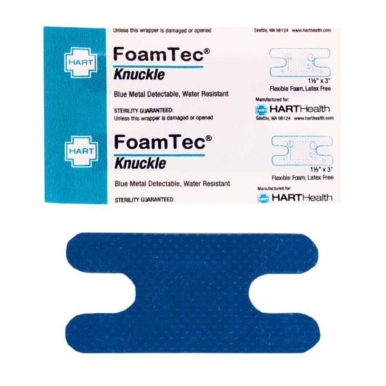 FoamTec, Blue Metal Detectable Knuckle, Water Resistant Foam Bandages, 40 per box