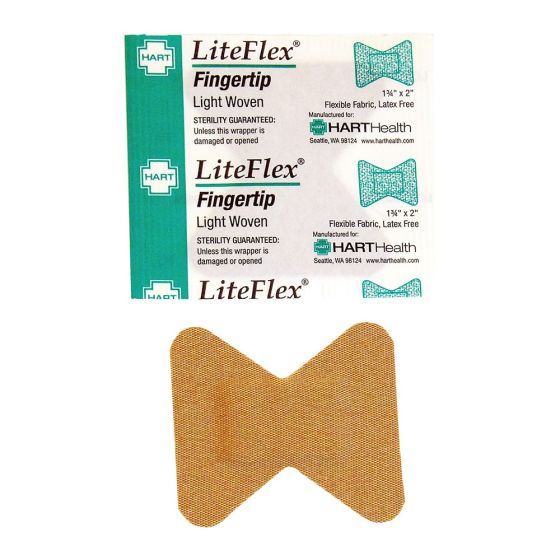 LiteFlex, Fingertip Adhesive Bandages, Light Woven Elastic Cloth, 1-3/4" x 2" 100 per box
